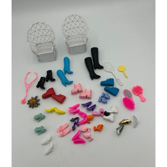 Barbie Doll Lot Boots Shoes Tennis Racket Stethoscope Chairs Camp Fire Beushes - Picture 2 of 8
